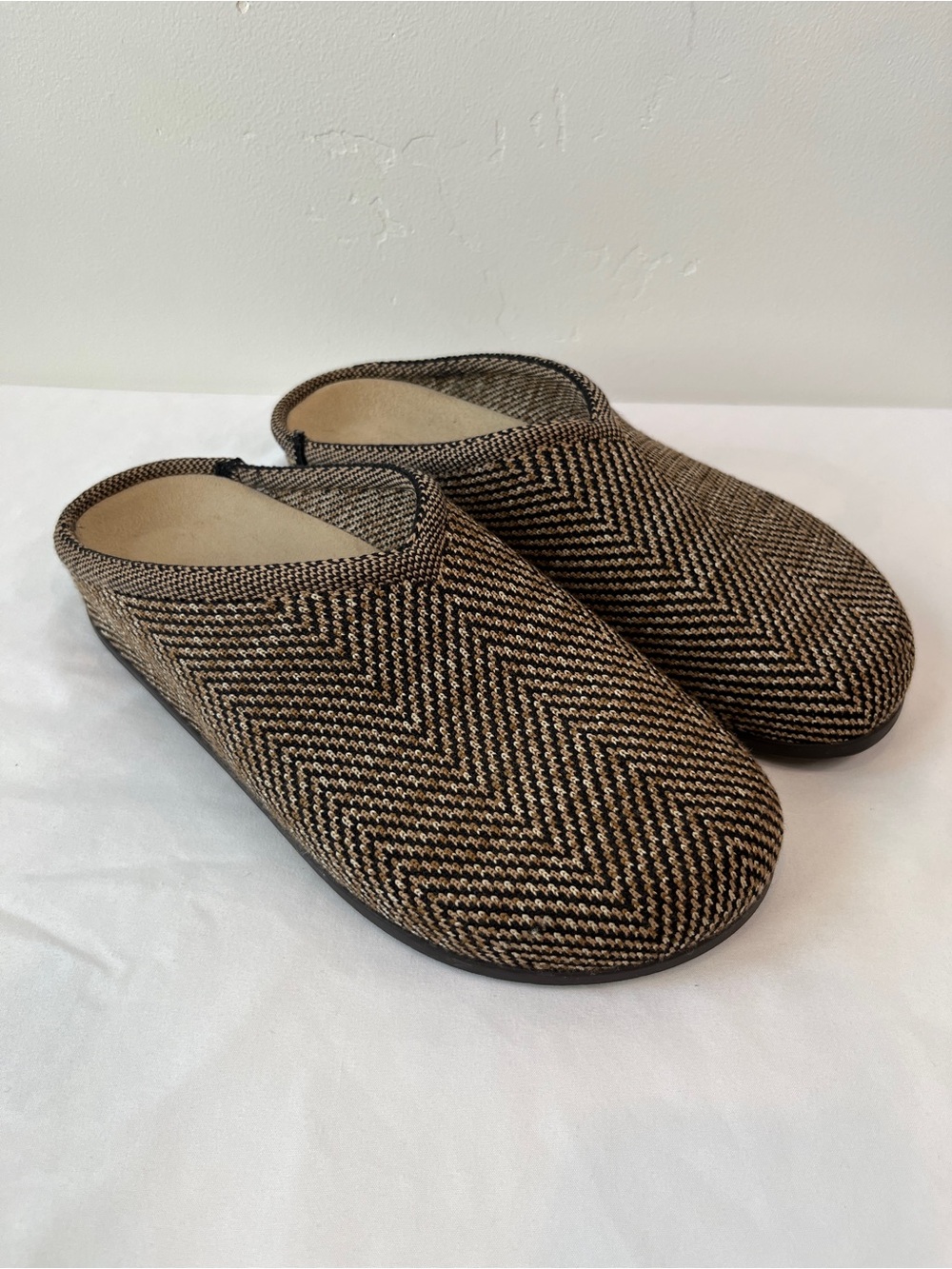 Rothys The Casual Clog Brown Black Herringbone Knit Slip On Shoes Womens Size 9